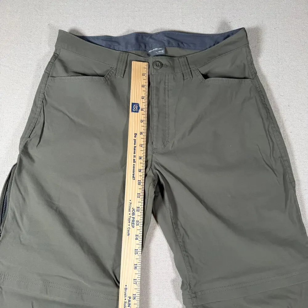 Eddie Bauer Pants Mens 34x30 Green Convertible Tech Zip-Off Hiking Nylon Stretch
